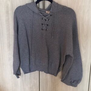 Gray Lace-Up Hoodie L
